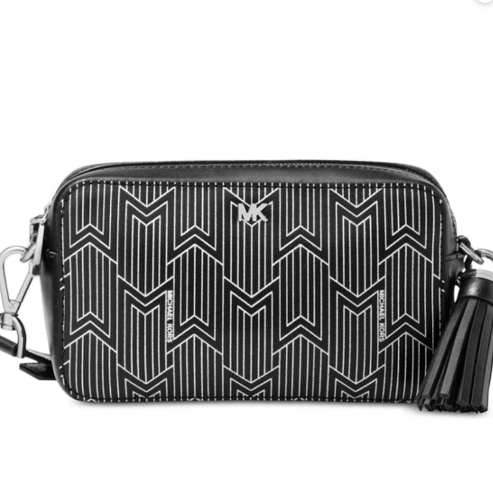 Michael Kors Metallic Deco Small Leather Camera / Crossbody Bag in Black